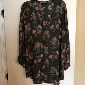 Forever 21 Work Blouse Plus 3x Floral Print Button Front Long Sleeve Per-Owned